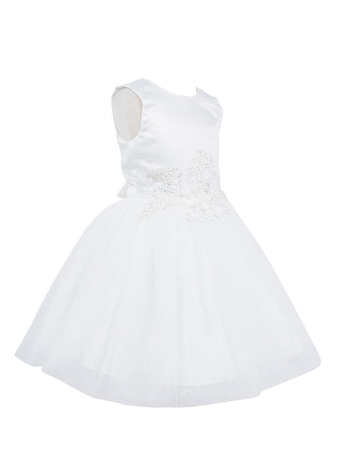 Girls Lala & Erina White Satin Tulle Sequin Patch Flower Girl Dress 2-12 SophiasStyle.com side